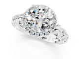 White gold Round Cut Halo Diamond Solitaire with Filigree Band and Four-Prong Setting_1