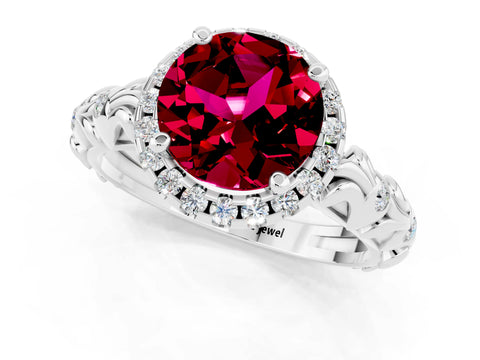 White gold Round Cut Halo Diamond Solitaire with Filigree Band and Four-Prong Setting_1