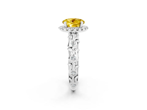White gold Round Cut Halo Diamond Solitaire with Filigree Band and Four-Prong Setting_2