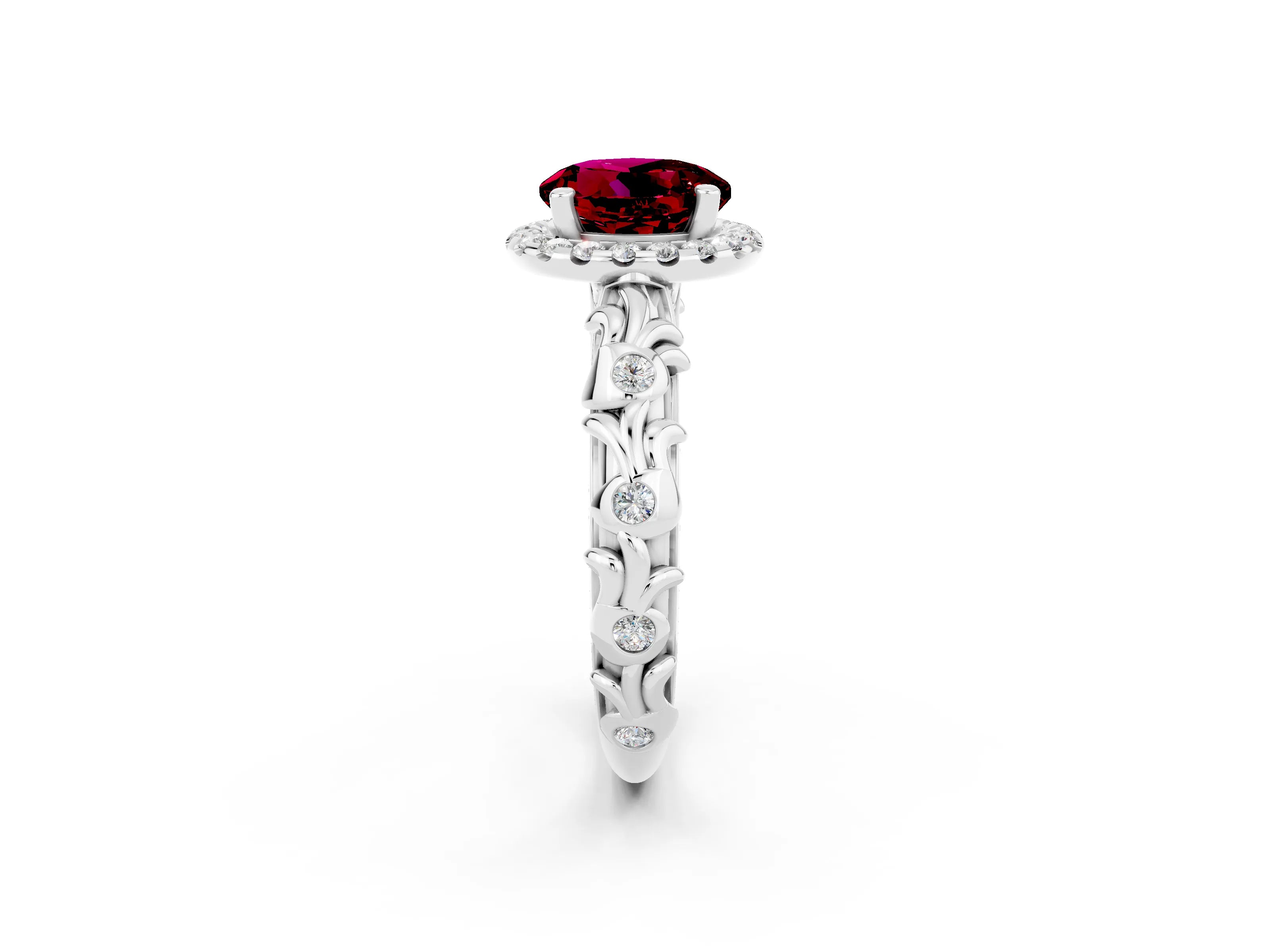 White gold Round Cut Halo Diamond Solitaire with Filigree Band and Four-Prong Setting_2