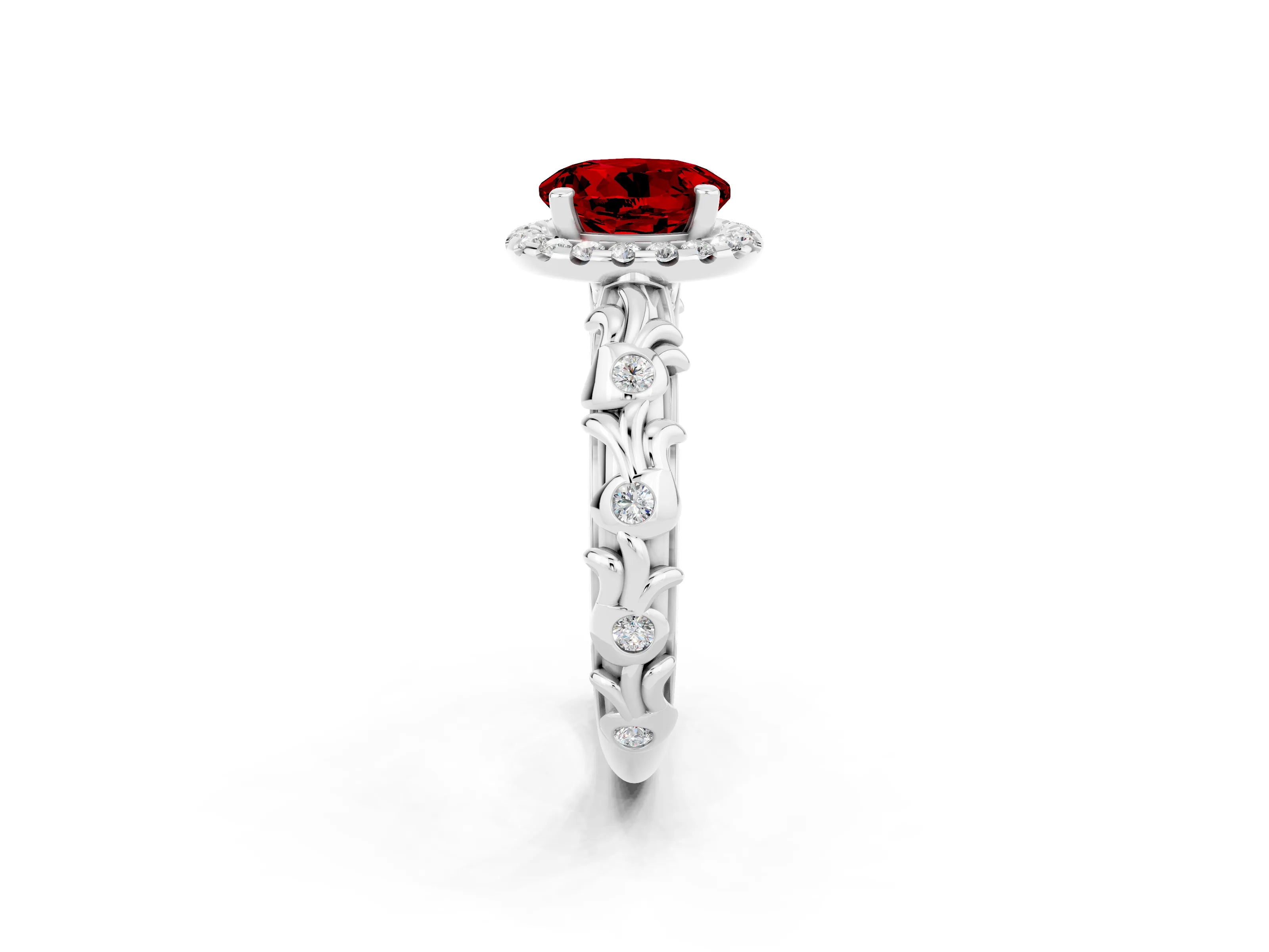 White gold Round Cut Halo Diamond Solitaire with Filigree Band and Four-Prong Setting_2