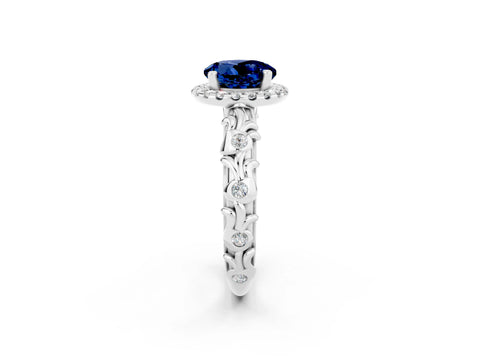 White gold Round Cut Halo Diamond Solitaire with Filigree Band and Four-Prong Setting_2