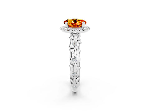 White gold Round Cut Halo Diamond Solitaire with Filigree Band and Four-Prong Setting_2