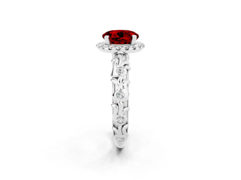 White gold Round Cut Halo Diamond Solitaire with Filigree Band and Four-Prong Setting_2