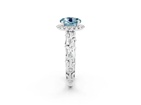 White gold Round Cut Halo Diamond Solitaire with Filigree Band and Four-Prong Setting_2