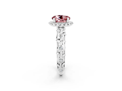 White gold Round Cut Halo Diamond Solitaire with Filigree Band and Four-Prong Setting_2
