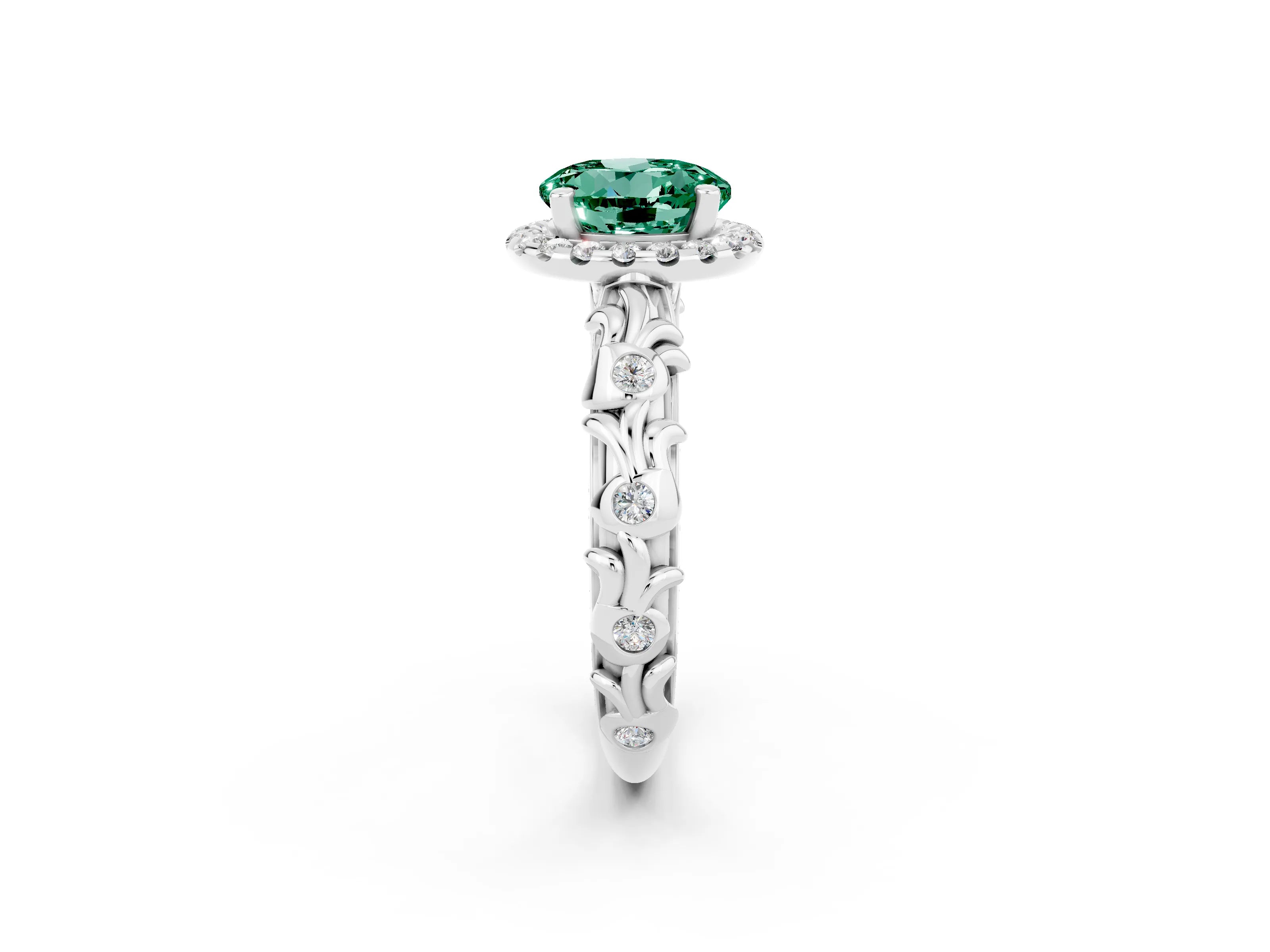 White gold Round Cut Halo Diamond Solitaire with Filigree Band and Four-Prong Setting_2
