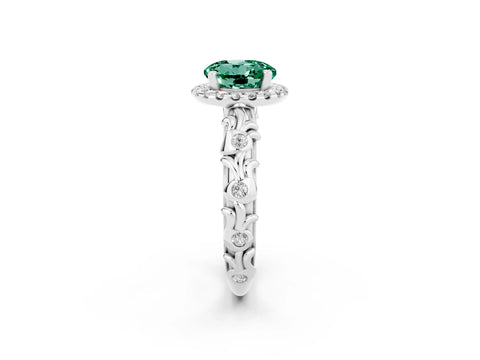 White gold Round Cut Halo Diamond Solitaire with Filigree Band and Four-Prong Setting_2