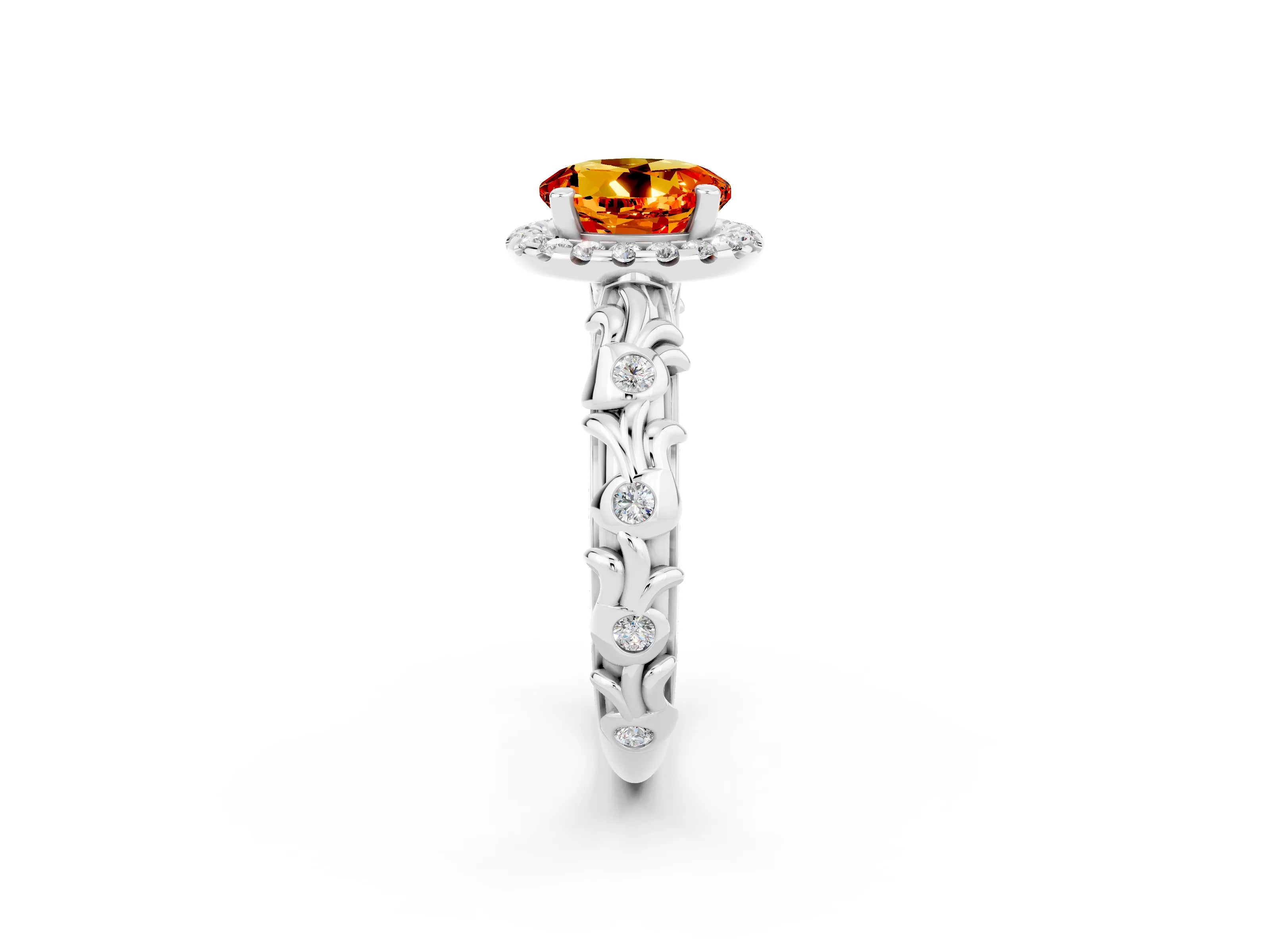 White gold Round Cut Halo Diamond Solitaire with Filigree Band and Four-Prong Setting_2