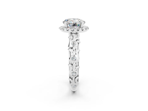 White gold Round Cut Halo Diamond Solitaire with Filigree Band and Four-Prong Setting_2