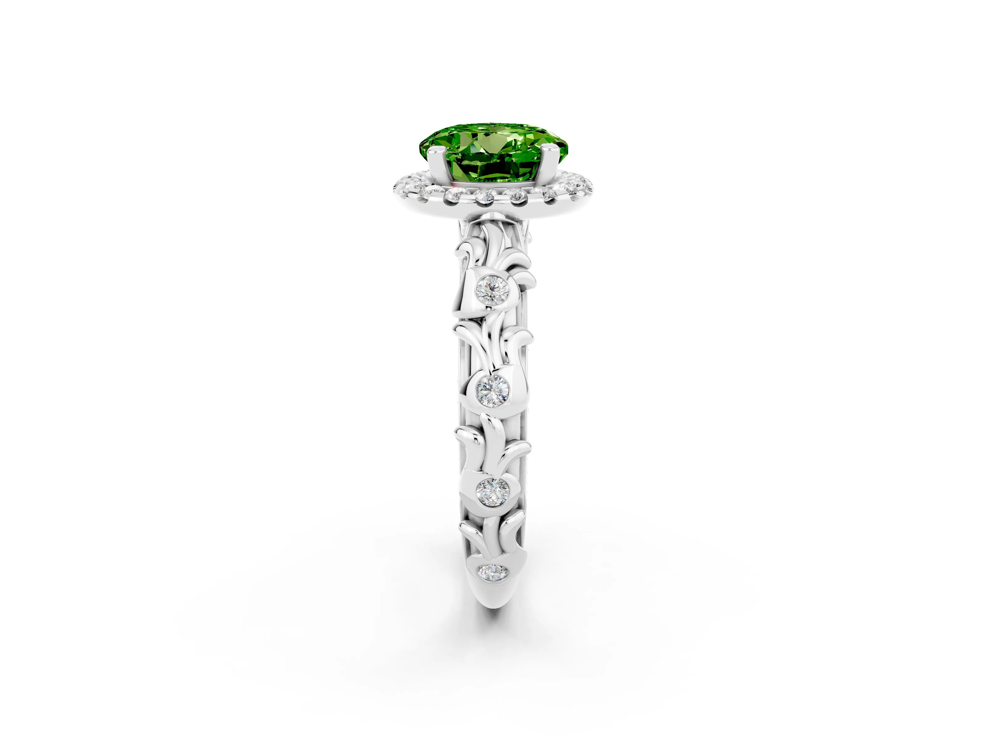 White gold Round Cut Halo Diamond Solitaire with Filigree Band and Four-Prong Setting_2