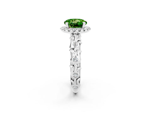 White gold Round Cut Halo Diamond Solitaire with Filigree Band and Four-Prong Setting_2