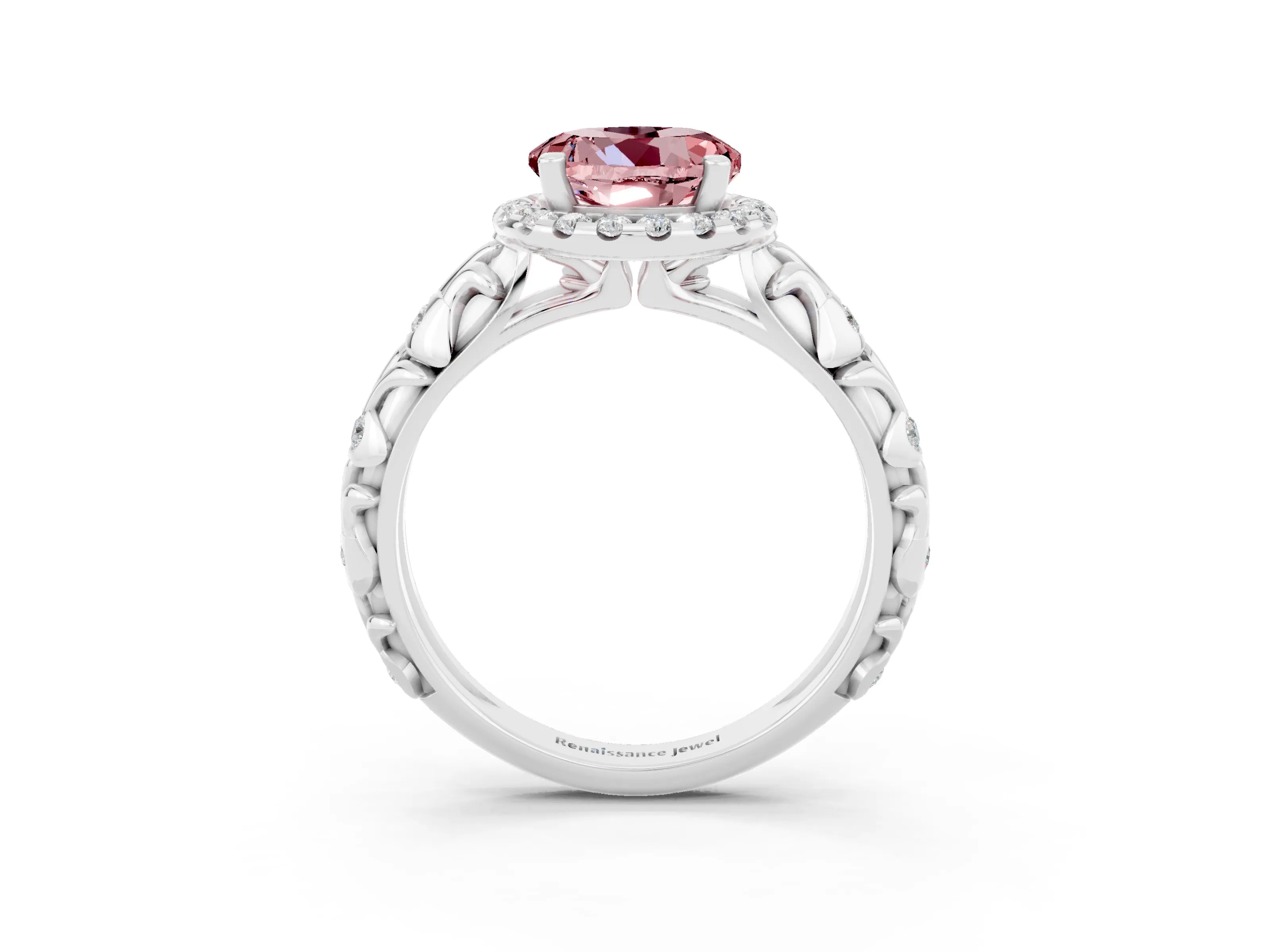 White gold Round Cut Halo Diamond Solitaire with Filigree Band and Four-Prong Setting_3