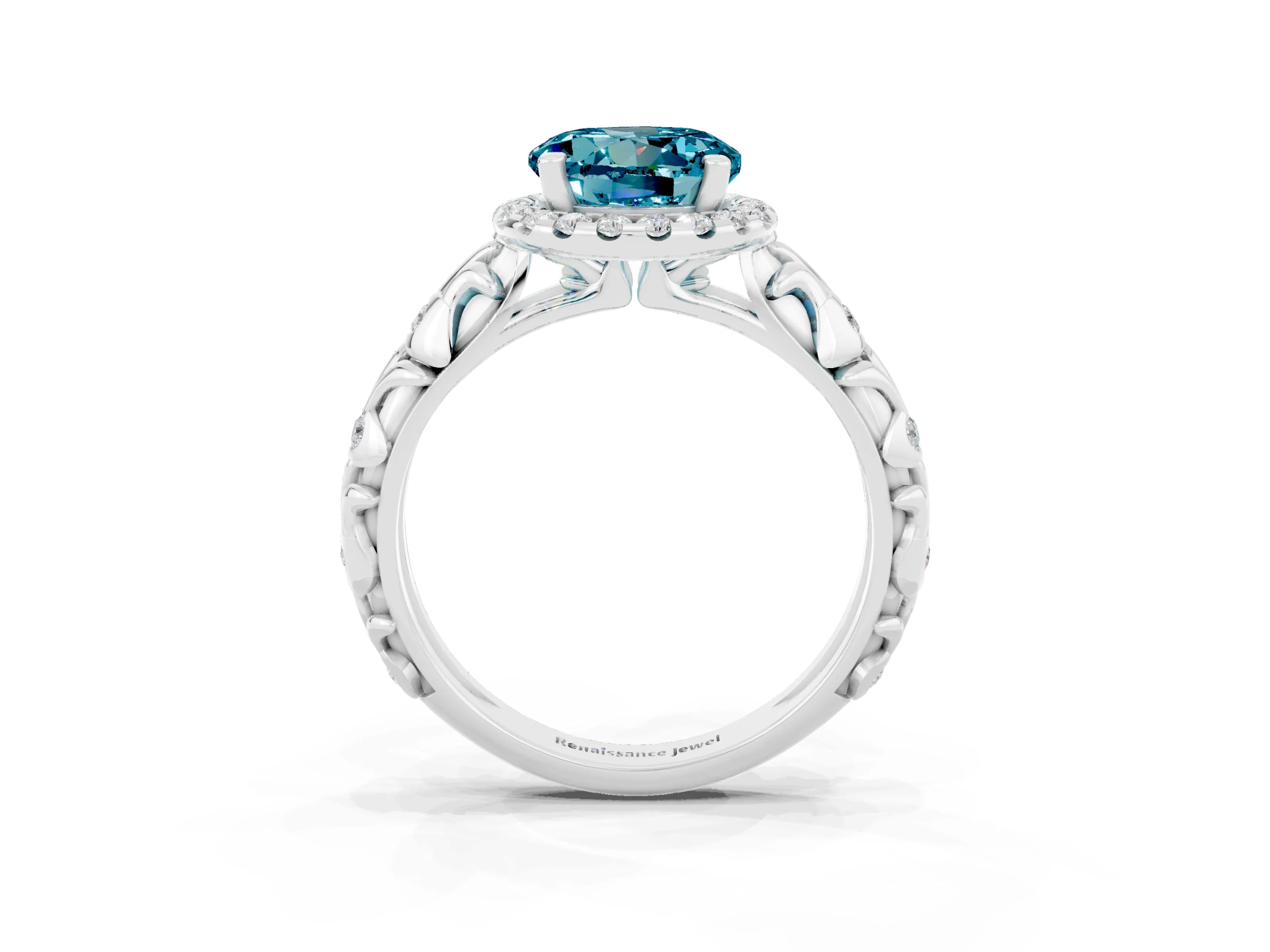 White gold Round Cut Halo Diamond Solitaire with Filigree Band and Four-Prong Setting_3