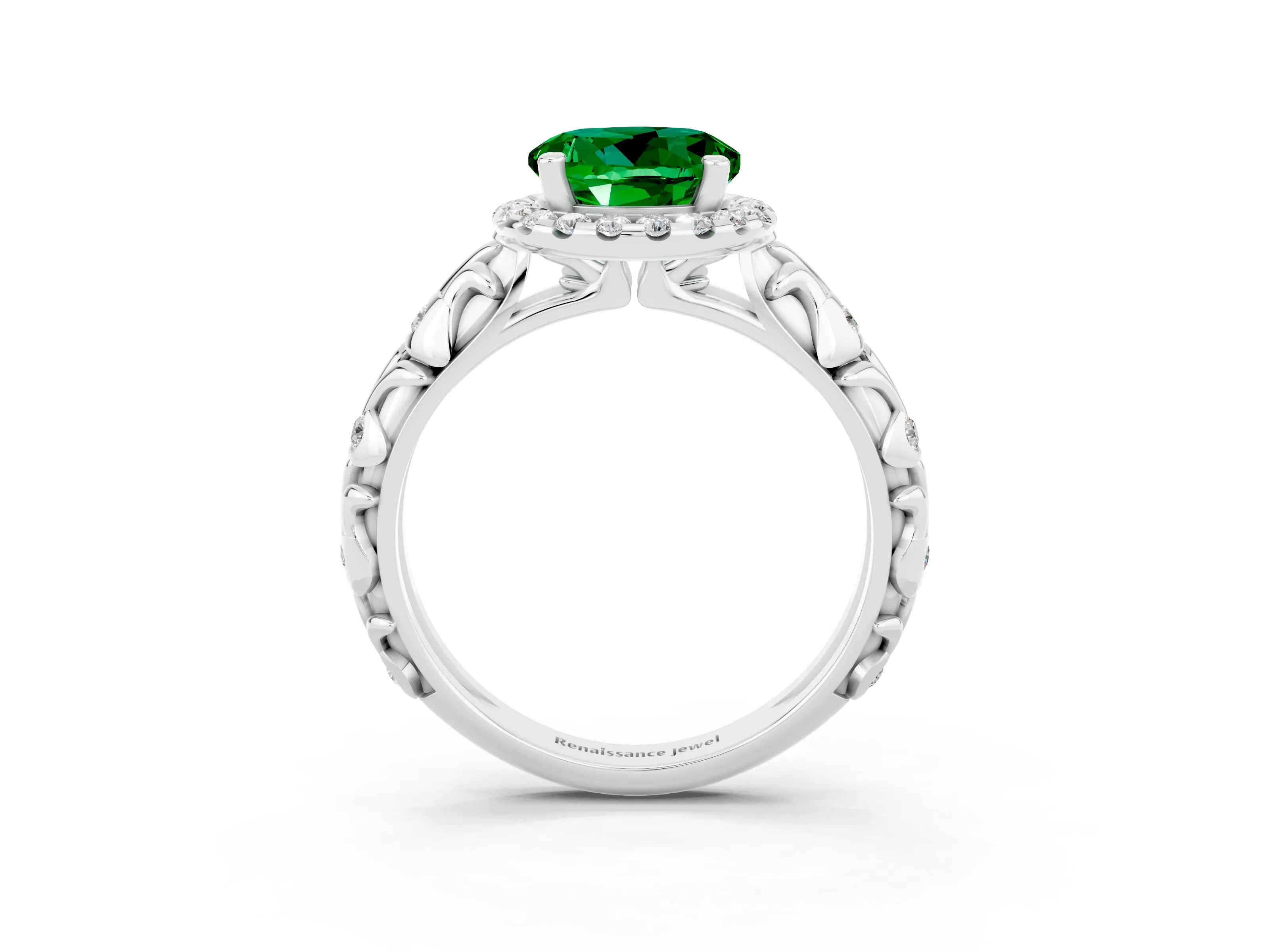 White gold Round Cut Halo Diamond Solitaire with Filigree Band and Four-Prong Setting_3