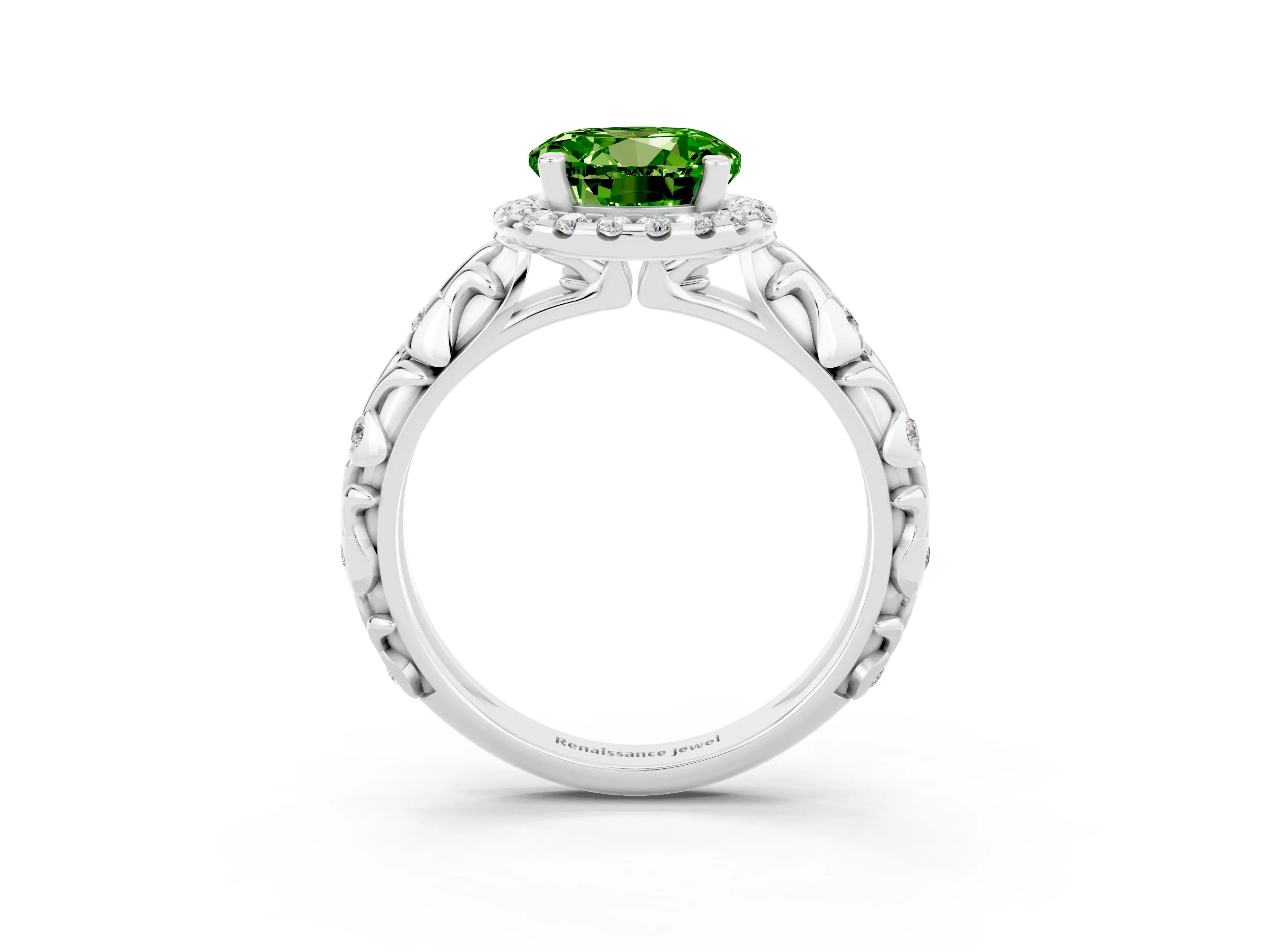 White gold Round Cut Halo Diamond Solitaire with Filigree Band and Four-Prong Setting_3