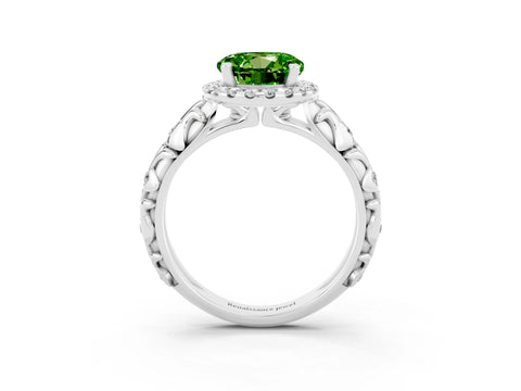 White gold Round Cut Halo Diamond Solitaire with Filigree Band and Four-Prong Setting_3