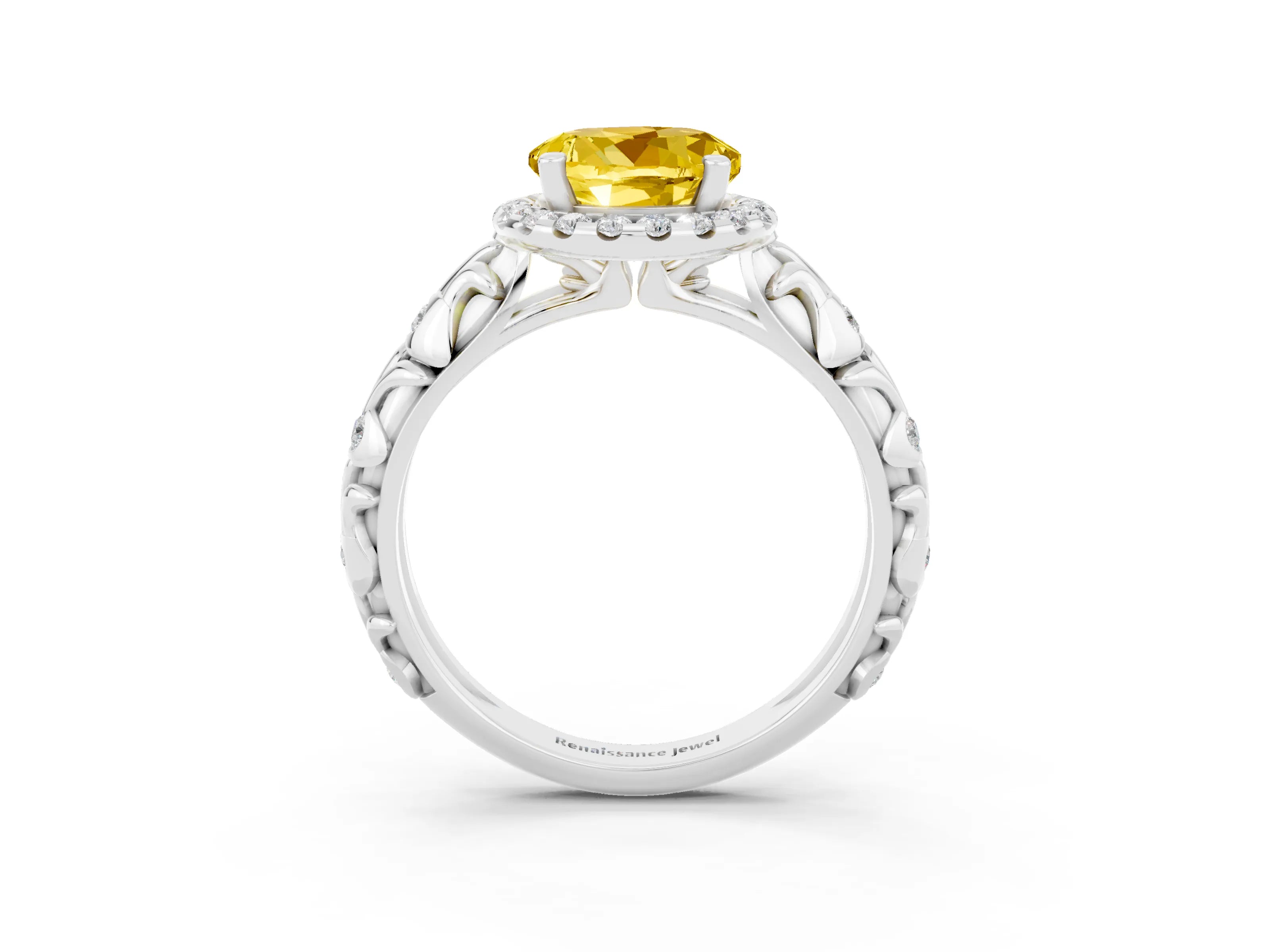 White gold Round Cut Halo Diamond Solitaire with Filigree Band and Four-Prong Setting_3