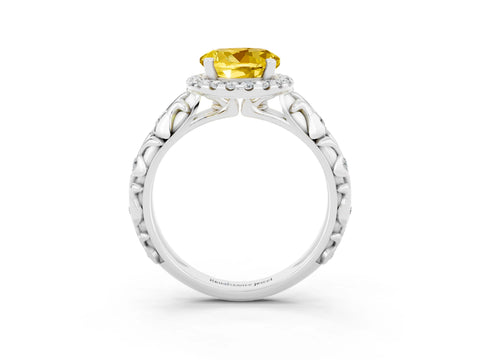 White gold Round Cut Halo Diamond Solitaire with Filigree Band and Four-Prong Setting_3