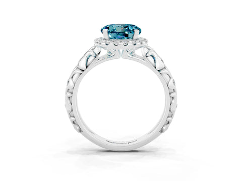 White gold Round Cut Halo Diamond Solitaire with Filigree Band and Four-Prong Setting_3