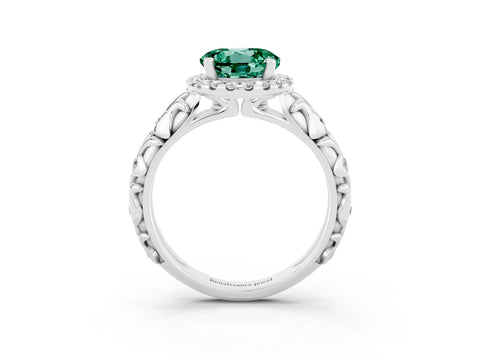 White gold Round Cut Halo Diamond Solitaire with Filigree Band and Four-Prong Setting_3