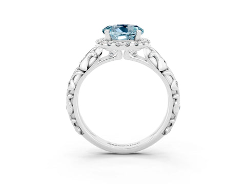 White gold Round Cut Halo Diamond Solitaire with Filigree Band and Four-Prong Setting_3
