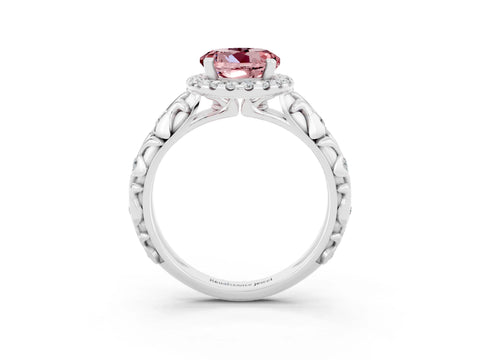 White gold Round Cut Halo Diamond Solitaire with Filigree Band and Four-Prong Setting_3
