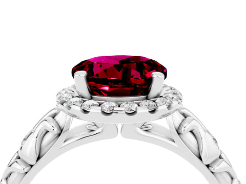 White gold Round Cut Halo Diamond Solitaire with Filigree Band and Four-Prong Setting_4