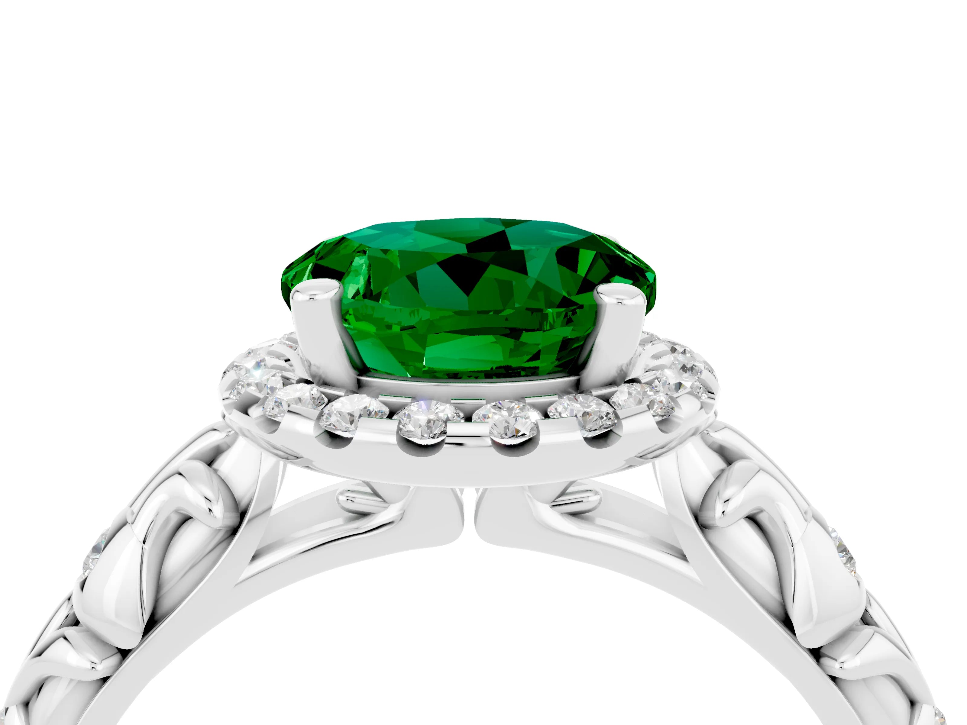White gold Round Cut Halo Diamond Solitaire with Filigree Band and Four-Prong Setting_4