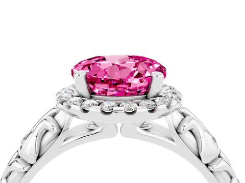 White gold Round Cut Halo Diamond Solitaire with Filigree Band and Four-Prong Setting_4