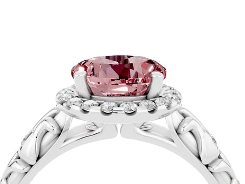 White gold Round Cut Halo Diamond Solitaire with Filigree Band and Four-Prong Setting_4