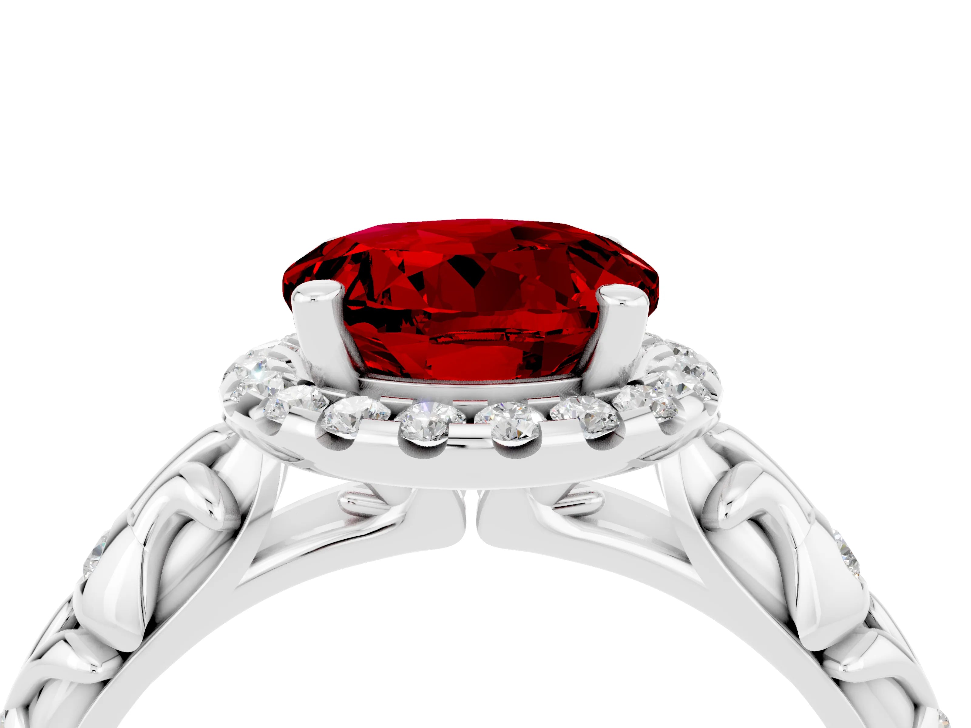 White gold Round Cut Halo Diamond Solitaire with Filigree Band and Four-Prong Setting_4