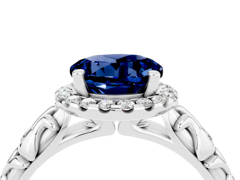 White gold Round Cut Halo Diamond Solitaire with Filigree Band and Four-Prong Setting_4