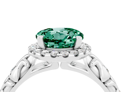 White gold Round Cut Halo Diamond Solitaire with Filigree Band and Four-Prong Setting_4