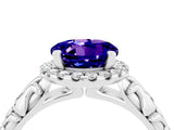 White gold Round Cut Halo Diamond Solitaire with Filigree Band and Four-Prong Setting_4