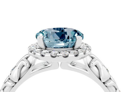 White gold Round Cut Halo Diamond Solitaire with Filigree Band and Four-Prong Setting_4