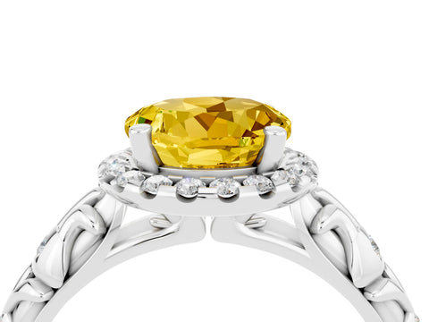 White gold Round Cut Halo Diamond Solitaire with Filigree Band and Four-Prong Setting_4