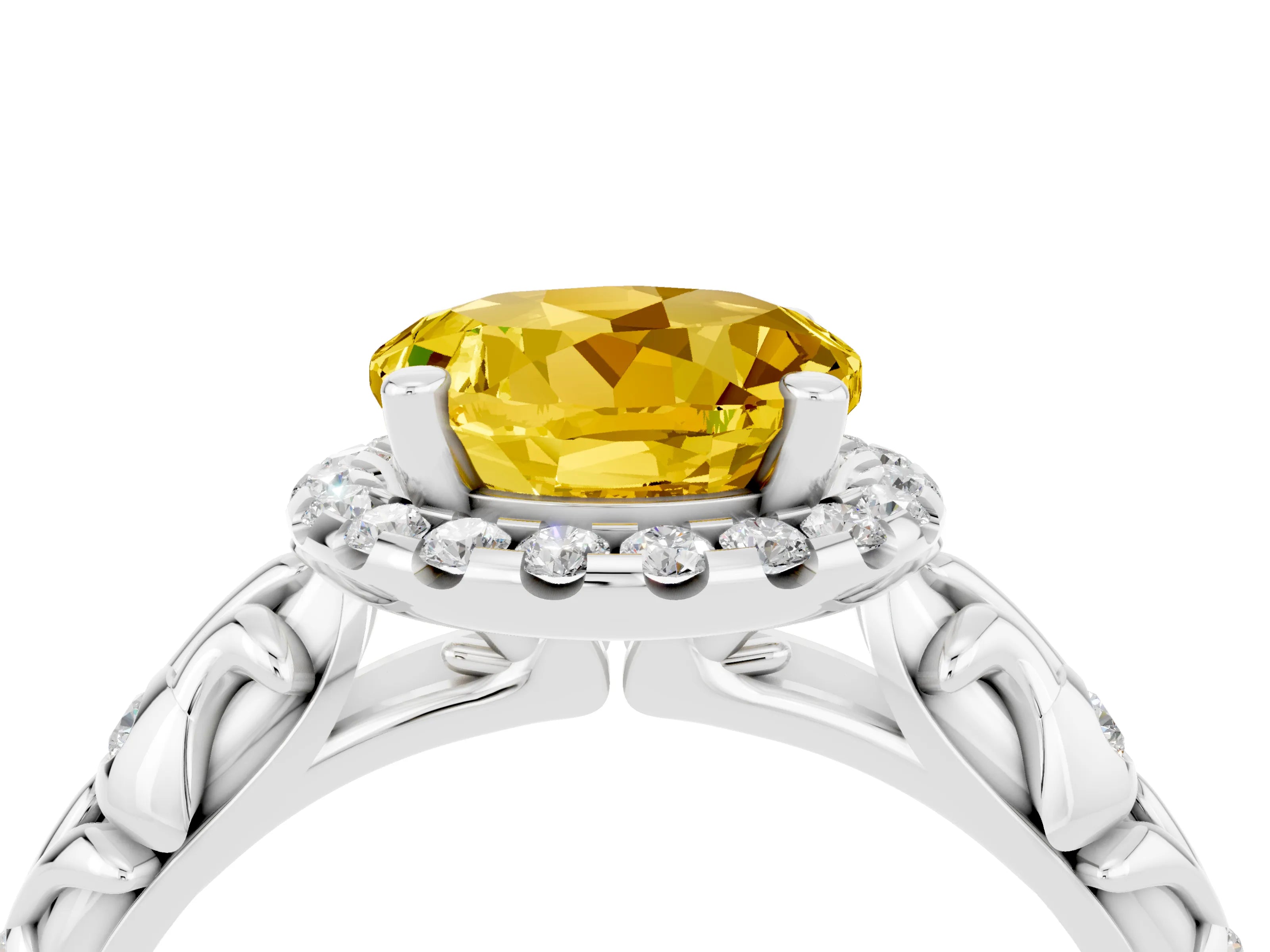 White gold Round Cut Halo Diamond Solitaire with Filigree Band and Four-Prong Setting_4