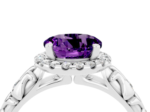 White gold Round Cut Halo Diamond Solitaire with Filigree Band and Four-Prong Setting_4