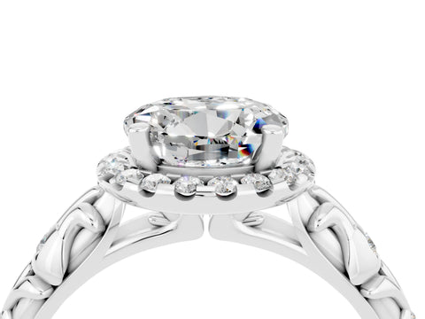 White gold Round Cut Halo Diamond Solitaire with Filigree Band and Four-Prong Setting_4