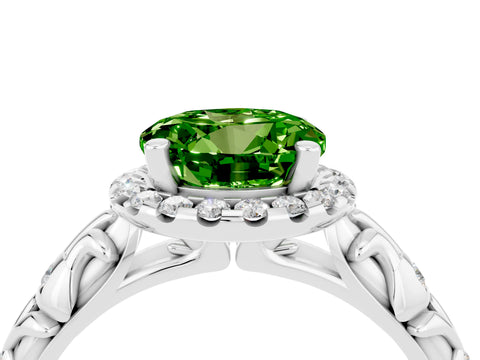 White gold Round Cut Halo Diamond Solitaire with Filigree Band and Four-Prong Setting_4