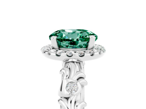 White gold Round Cut Halo Diamond Solitaire with Filigree Band and Four-Prong Setting_5
