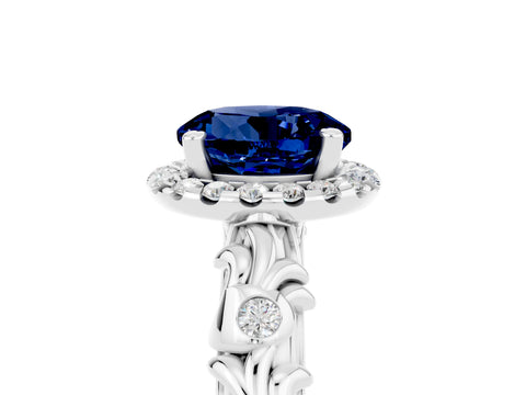 White gold Round Cut Halo Diamond Solitaire with Filigree Band and Four-Prong Setting_5