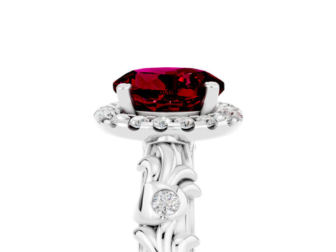 White gold Round Cut Halo Diamond Solitaire with Filigree Band and Four-Prong Setting_5