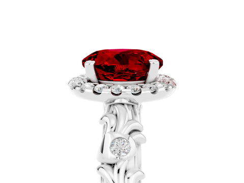 White gold Round Cut Halo Diamond Solitaire with Filigree Band and Four-Prong Setting_5