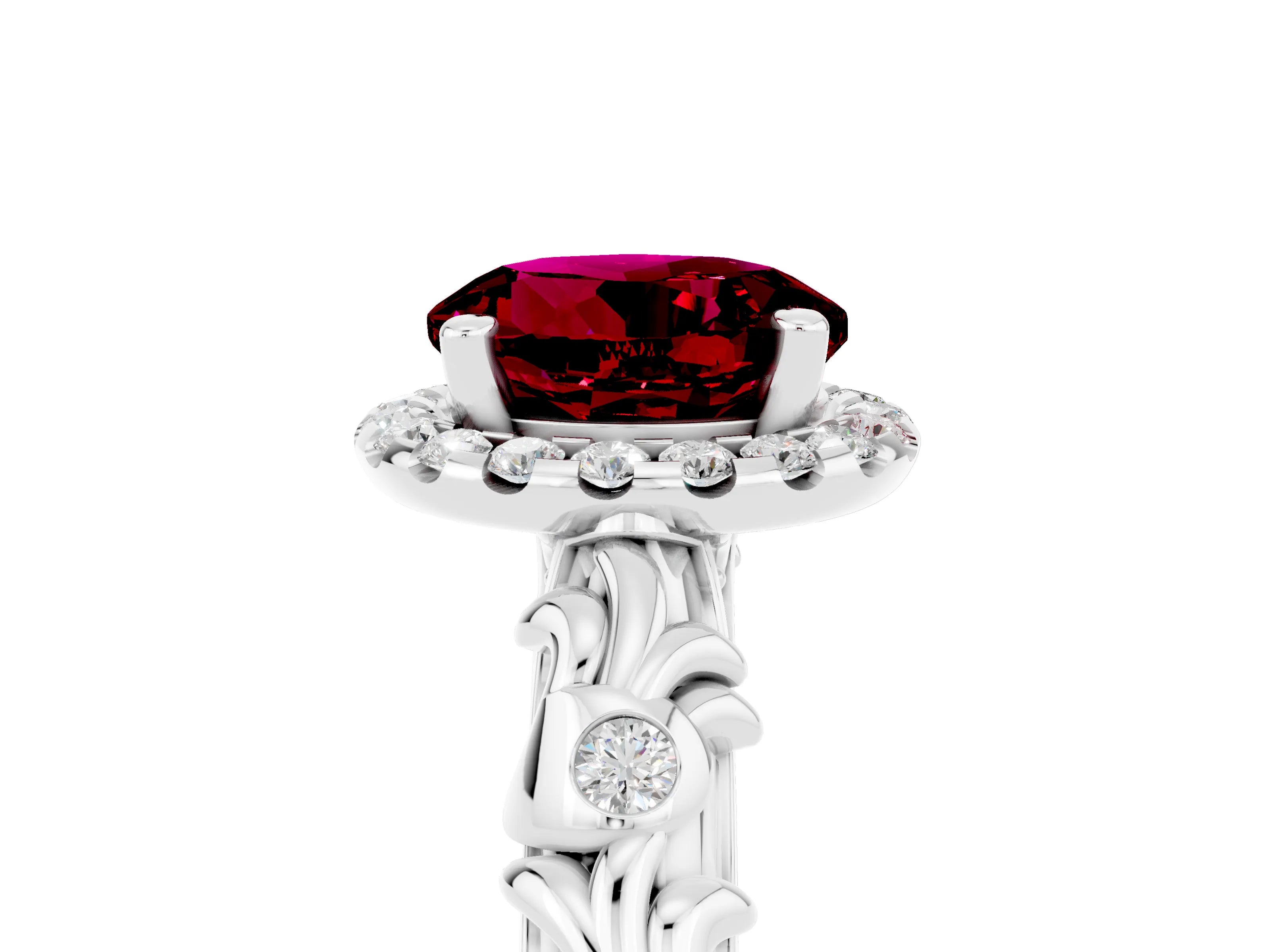 White gold Round Cut Halo Diamond Solitaire with Filigree Band and Four-Prong Setting_5
