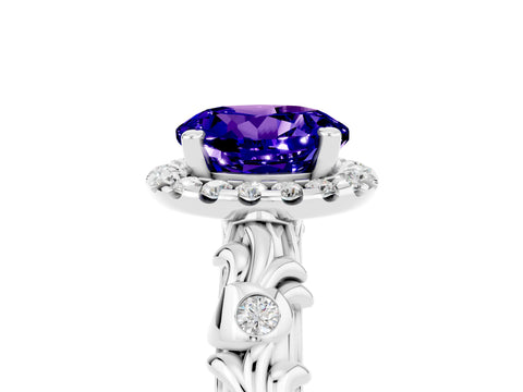 White gold Round Cut Halo Diamond Solitaire with Filigree Band and Four-Prong Setting_5