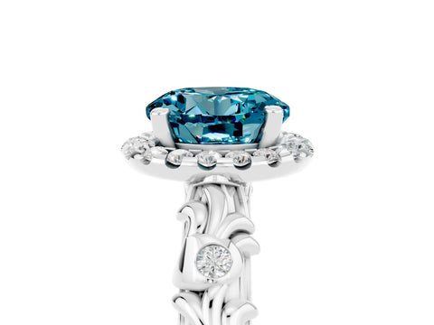 White gold Round Cut Halo Diamond Solitaire with Filigree Band and Four-Prong Setting_5