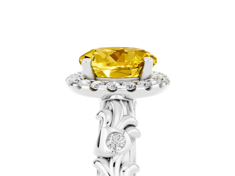 White gold Round Cut Halo Diamond Solitaire with Filigree Band and Four-Prong Setting_5