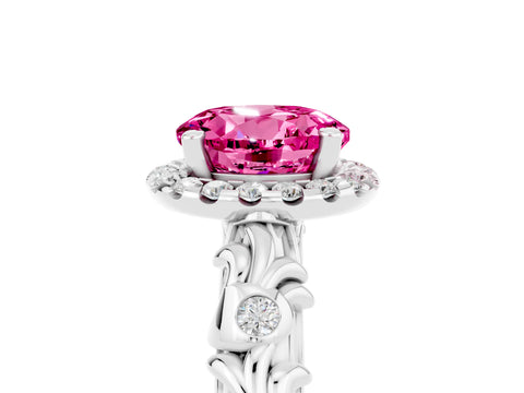 White gold Round Cut Halo Diamond Solitaire with Filigree Band and Four-Prong Setting_5